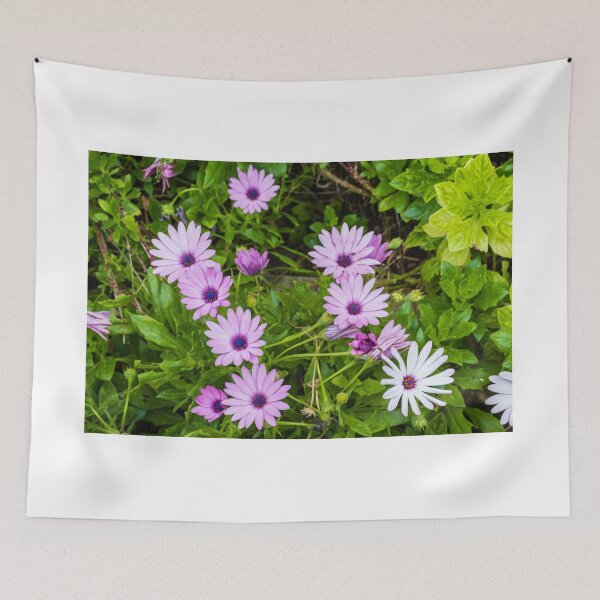 Item preview, Purple Daisy Flowers Clustered Among Green Leaves in a Vibrant Garden Close-Up designed and sold by Nmallia.