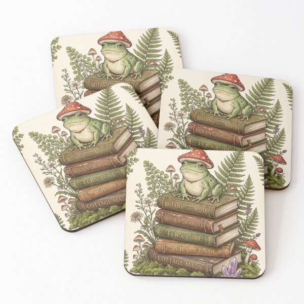 Item preview, Scholarly Frog on a Stack of Witchy Books - "Cottage Magic" Illustration designed and sold by warayut.