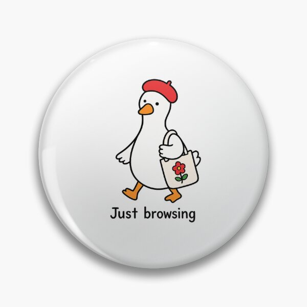 Item preview, Goose sticker "Just browsing", a goose in a French beret and with a shopper designed and sold by ByLusya.