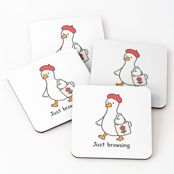Item preview, Goose sticker "Just browsing", a goose in a French beret and with a shopper designed and sold by ByLusya.
