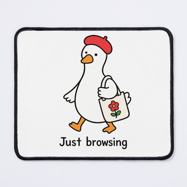 Item preview, Goose sticker "Just browsing", a goose in a French beret and with a shopper designed and sold by ByLusya.