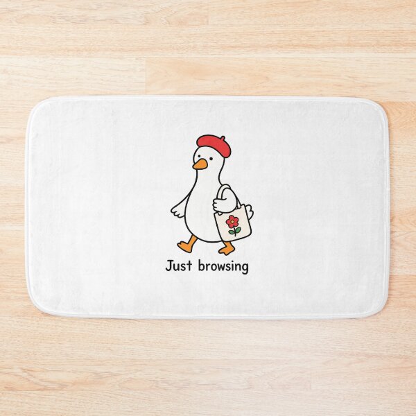 Item preview, Goose sticker "Just browsing", a goose in a French beret and with a shopper designed and sold by ByLusya.