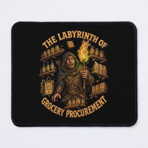 Item preview, Funny Grocery Labyrinth Ranger Burnout Fantasy Parody Fine Art Tee designed and sold by Mythic Ink Studio.