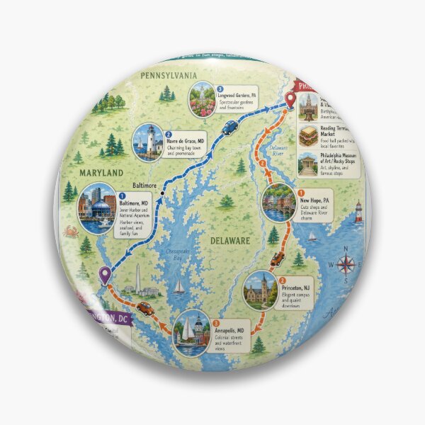 Item preview, Mapa de ruta panorámica: de Washington D.C. a Filadelfia, Pensilvania, y regreso. designed and sold by MagicStrawberry.