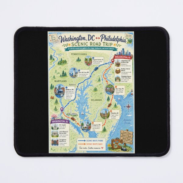 Item preview, Scenic road trip map: Washington DC to Philadelphia PA and back designed and sold by MagicStrawberry.