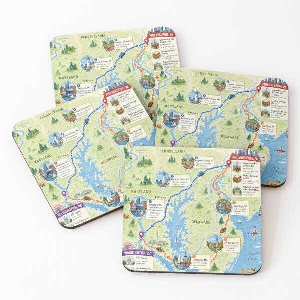 Item preview, Scenic road trip map: Washington DC to Philadelphia PA and back designed and sold by MagicStrawberry.