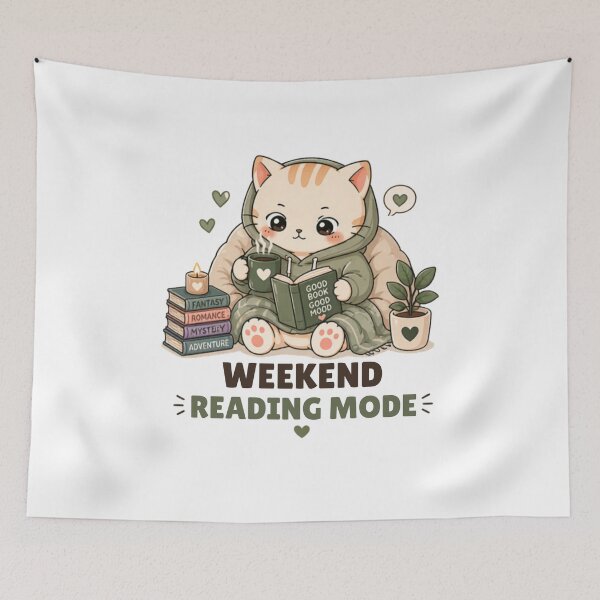 Item preview, Weekend Reading Mode Cat | Cute Kawaii Aesthetic | Cozy Book Lover Design designed and sold by The Mood Index.