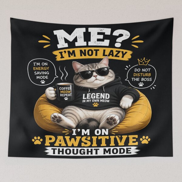 Item preview, Funny Lazy Cat – Pawsitive Thought Mode Graphic designed and sold by ArtoryNest.