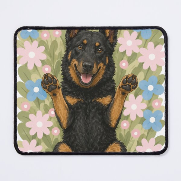 Item preview, Happy Beauceron Dog in Flower Field – Cute Smiling French Shepherd Floral Aesthetic Sticker designed and sold by GoodyPaws.