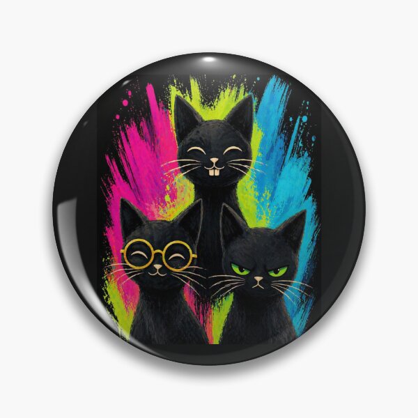 Item preview, Grumpy Black Cats Neon Trio designed and sold by ZunZunArt.