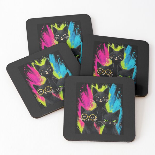 Item preview, Grumpy Black Cats Neon Trio designed and sold by ZunZunArt.