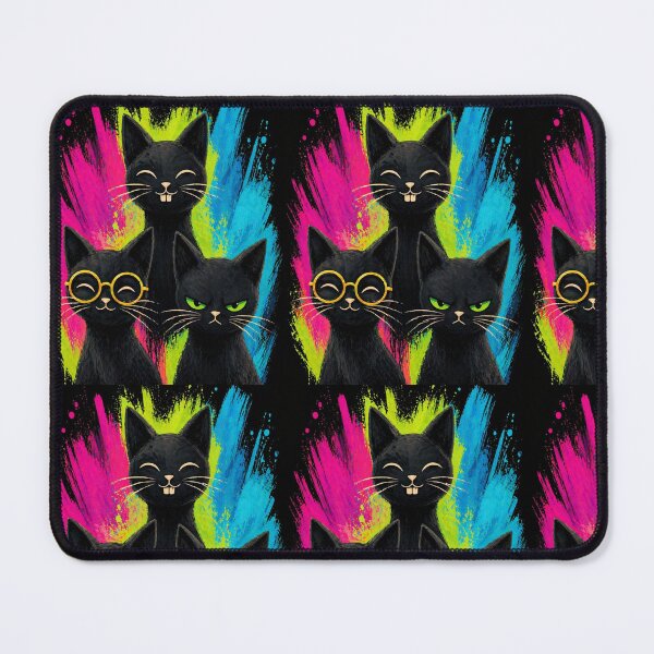 Item preview, Grumpy Black Cats Neon Trio designed and sold by ZunZunArt.
