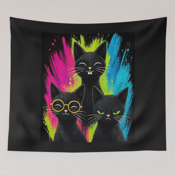 Item preview, Grumpy Black Cats Neon Trio designed and sold by ZunZunArt.
