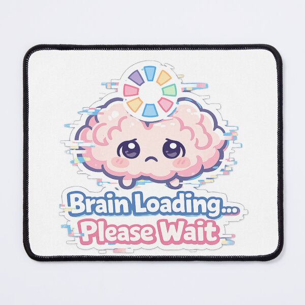 Item preview, Brain Loading Please Wait Cute Kawaii Sticker, Funny Introvert Brain Buffering Meme, Pastel Glitch Aesthetic Minimal Sticker designed and sold by VibrantArtful7.