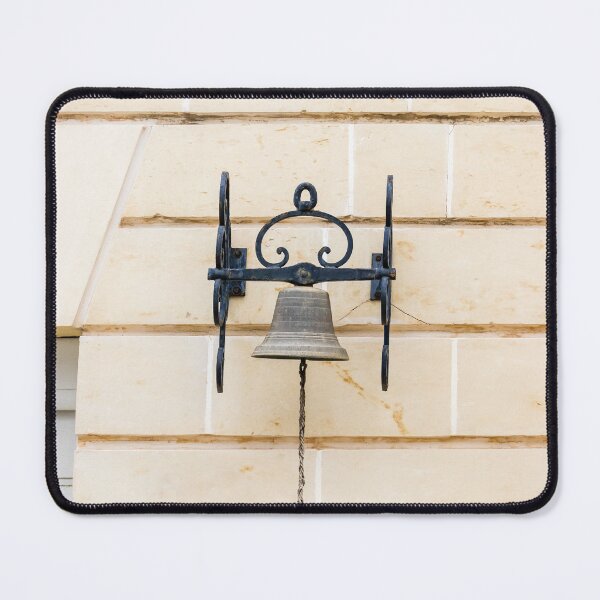 Item preview, Vintage Iron Bell Mounted On Beige Stone Wall With Rope Pull And Rustic Bracket designed and sold by Nmallia.
