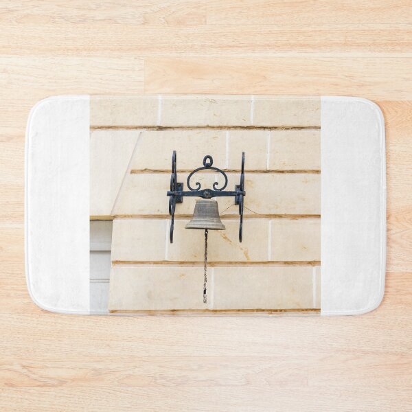 Item preview, Vintage Iron Bell Mounted On Beige Stone Wall With Rope Pull And Rustic Bracket designed and sold by Nmallia.