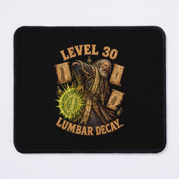 Item preview, Funny Cleric Level 30 Lumbar Decay Lower Back Pain Aging Burnout Fine Art Tee designed and sold by Mythic Ink Studio.