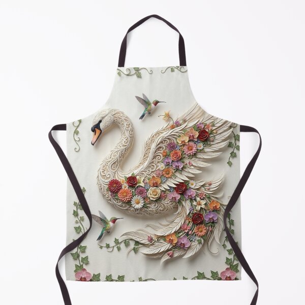 Item preview, Whimsical Paper-Cut Swan & Floral Hummingbird Art designed and sold by ValhallaFantasy.