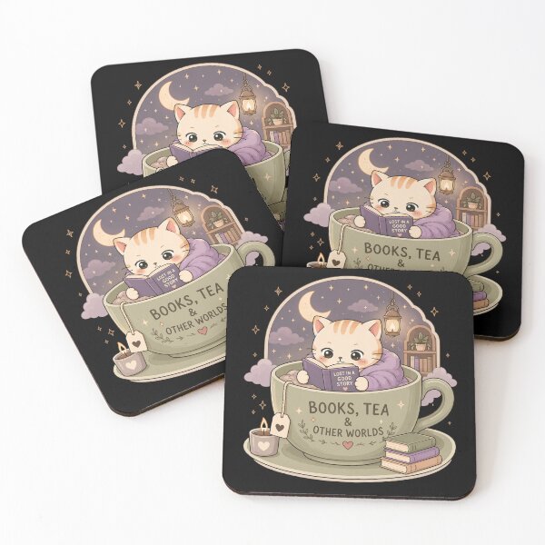 Item preview, Books Tea and Other Worlds Cat | Cute Kawaii Aesthetic | Fantasy Book Lover Design designed and sold by The Mood Index.