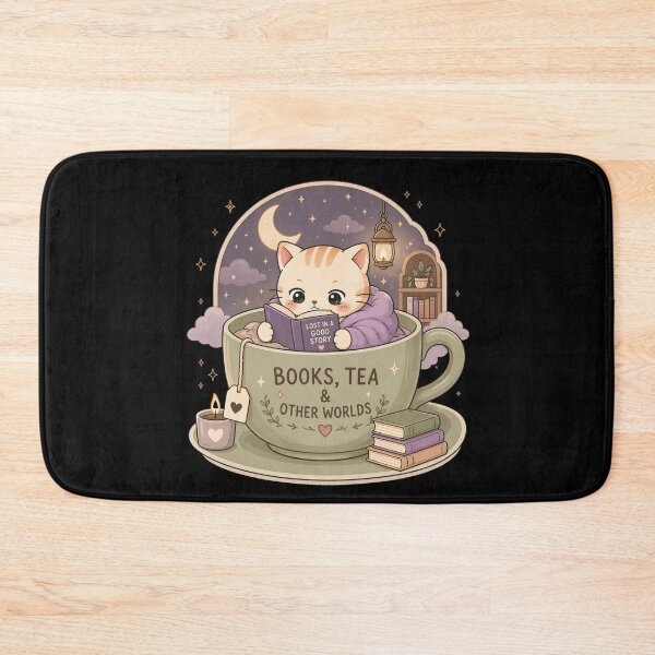 Item preview, Books Tea and Other Worlds Cat | Cute Kawaii Aesthetic | Fantasy Book Lover Design designed and sold by The Mood Index.