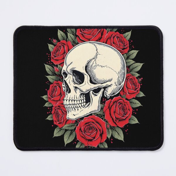 Item preview, Gothic Crimson Rose & Ivory Skull Floral Tattoo Emblem designed and sold by ayatstudio.