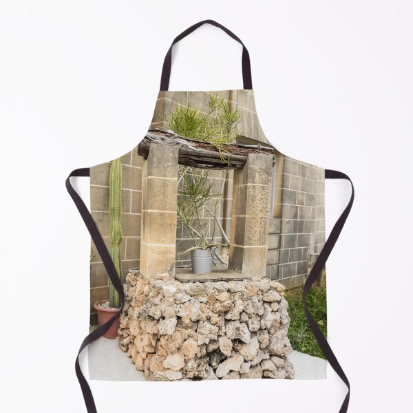 Item preview, Rustic Stone Well and Potted Cactus in a Sunny Mediterranean Courtyard With Weathered Columns designed and sold by Nmallia.