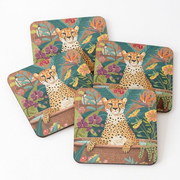 Item preview, Whimsical Cheetah in a Bathtub Botanical Poster  designed and sold by STTrillionTEES.