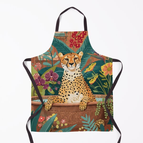 Item preview, Whimsical Cheetah in a Bathtub Botanical Poster designed and sold by STTrillionTEES.