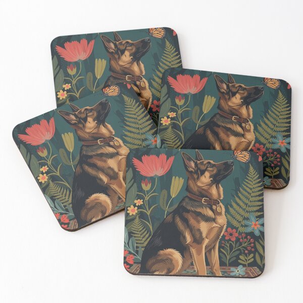 Item preview, German Shepherd & Monarch Butterfly Magical Forest Poster designed and sold by STTrillionTEES.
