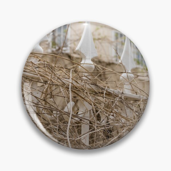 Item preview, White Iron Fence Covered in Dry Vines Outside Residential Mediterranean-Style Home Facade and Balcony designed and sold by Nmallia.