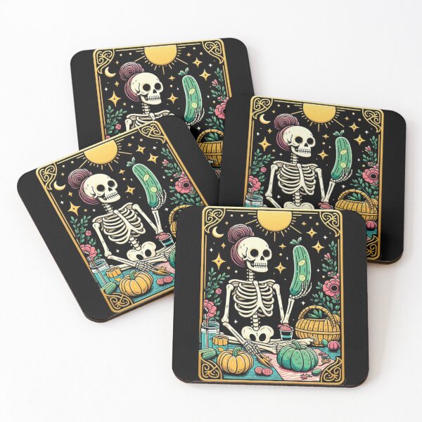 Item preview, The Gardener Tarot Card - Spooky Cozy Skeleton Picnic & Pumpkins designed and sold by VineVibe16Studio.