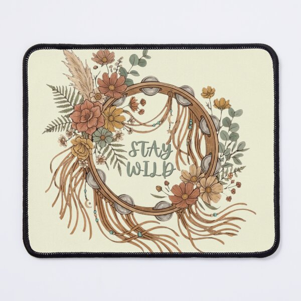 Item preview, Stay Wild Boho Floral Tambourine Music Art designed and sold by KelliesGrafix.