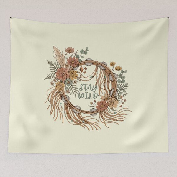 Item preview, Stay Wild Boho Floral Tambourine Music Art designed and sold by KelliesGrafix.