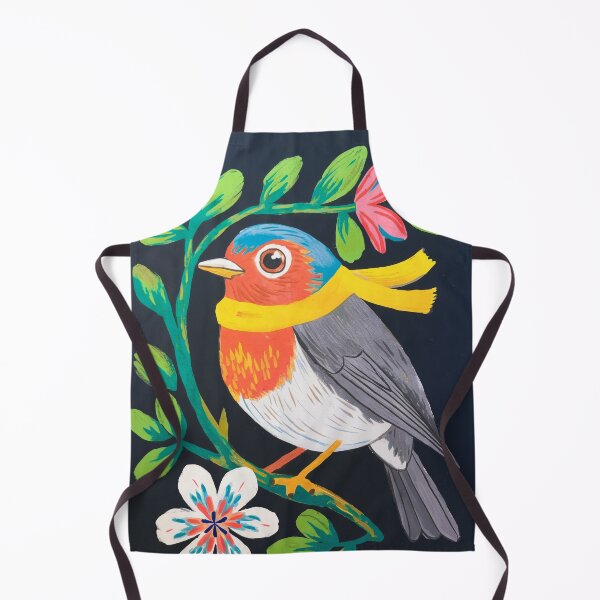 Item preview, Colorful Bird with Yellow Scarf | Whimsical Folk Bird Painting with Flowers designed and sold by Filora Atelier | Bird Art.