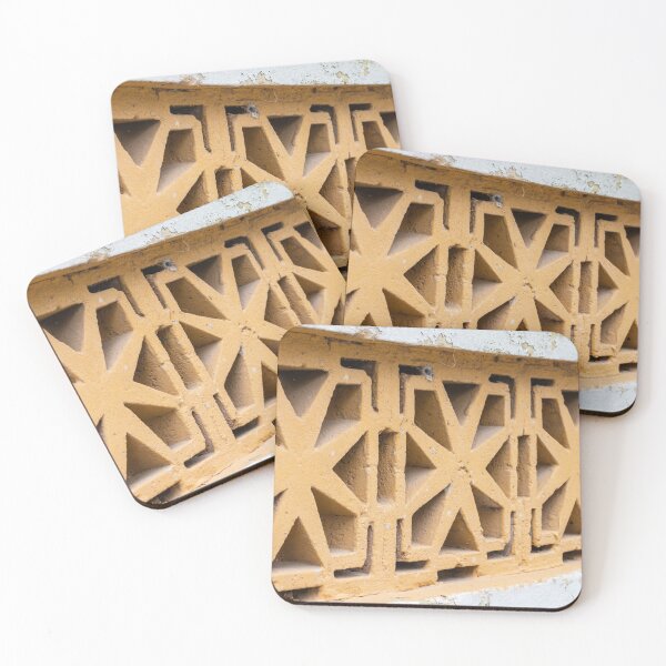 Item preview, Close-Up Of Decorative Yellow Concrete Breeze Block Wall With Geometric Star Pattern And Weathered Texture designed and sold by Nmallia.
