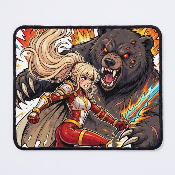 Item preview, A beautiful female knight battles a monstrous bear. designed and sold by PP&RAINBOW SHOP.