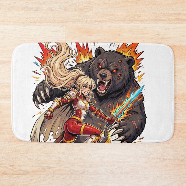 Item preview, A beautiful female knight battles a monstrous bear. designed and sold by PP&RAINBOW SHOP.