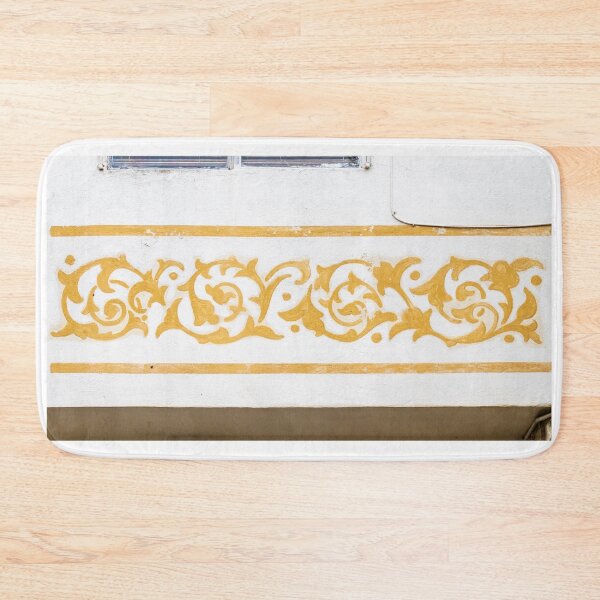 Item preview, Ornamental Golden Floral Mural on White Stucco Wall With Decorative Scroll Border designed and sold by Nmallia.