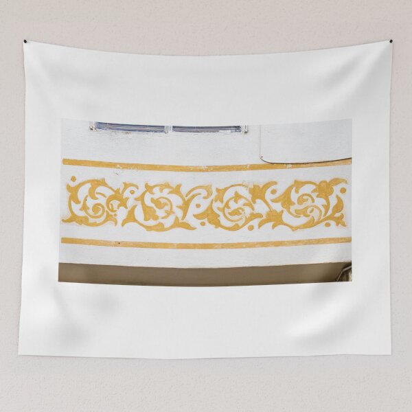 Item preview, Ornamental Golden Floral Mural on White Stucco Wall With Decorative Scroll Border designed and sold by Nmallia.