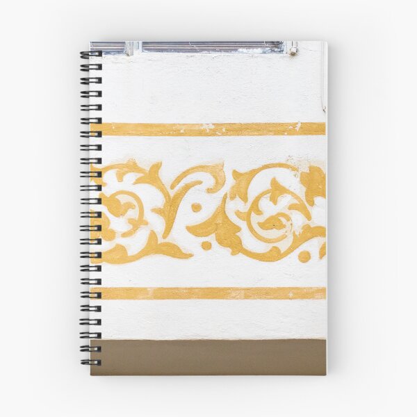Item preview, Ornamental Golden Floral Mural on White Stucco Wall With Decorative Scroll Border designed and sold by Nmallia.