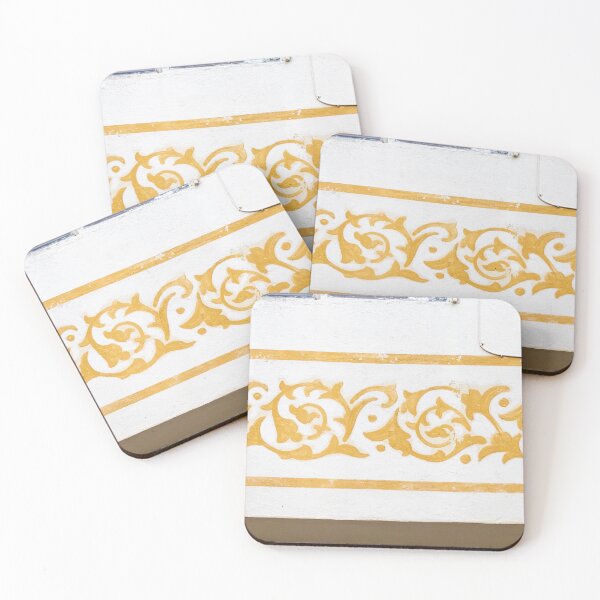 Item preview, Ornamental Golden Floral Mural on White Stucco Wall With Decorative Scroll Border designed and sold by Nmallia.