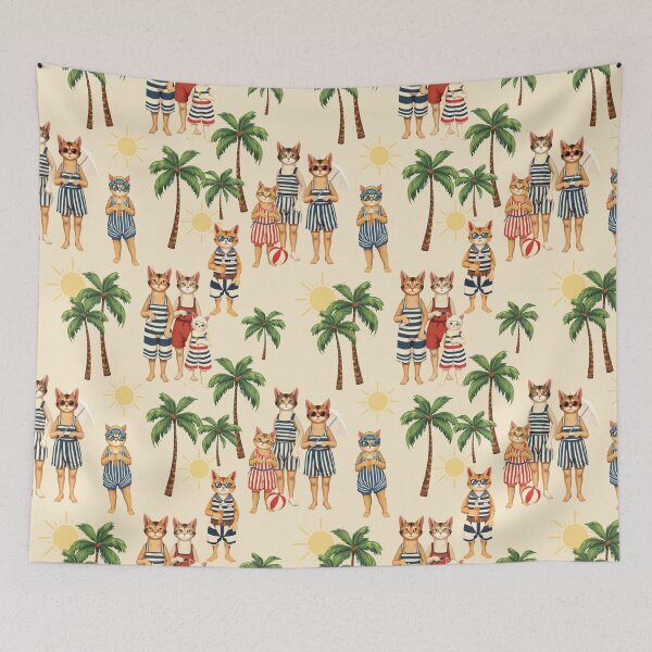 Item preview, Anthropomorphic Cat Family on a Beach | Summer Vacation designed and sold by UnhingedBird.