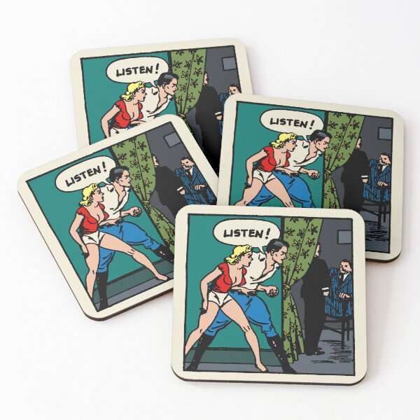 Item preview, Listen! • It's About To Go Down • Blonde Detective Comic Pin Up Pop Art designed and sold by wmxdesign.