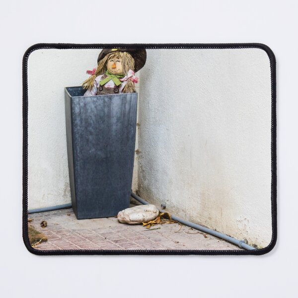 Item preview, Scarecrow Doll in Metal Planter Against White Wall Corner — Rustic Decorative Garden Accent designed and sold by Nmallia.