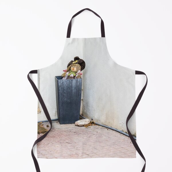 Item preview, Scarecrow Doll in Metal Planter Against White Wall Corner — Rustic Decorative Garden Accent designed and sold by Nmallia.