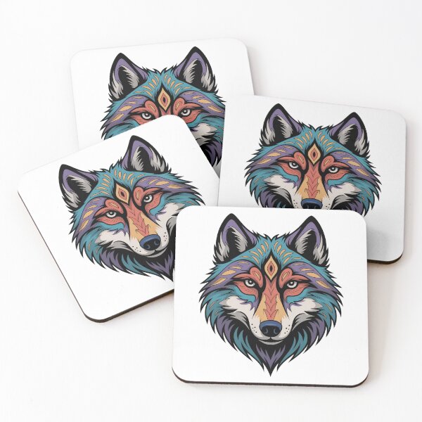 Item preview, Colorful Tribal Wolf Head Boho Mandala Animal Spirit Art Design designed and sold by ArcticFoxStudio.