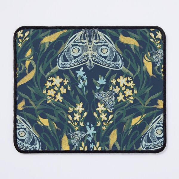 Item preview, Navy - Night Moths & Jasmine - Victorian goth inspired botanical pattern designed and sold by FiddlesticksArt.