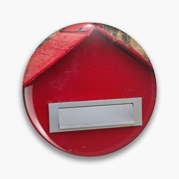 Item preview, Red House-Shaped Mailbox With Mail Slot Mounted on Post in Outdoor Urban Setting designed and sold by Nmallia.