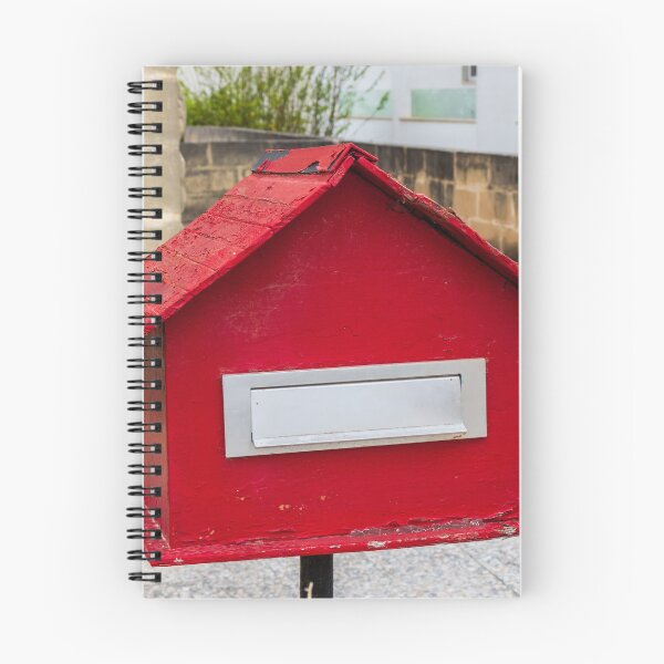 Item preview, Red House-Shaped Mailbox With Mail Slot Mounted on Post in Outdoor Urban Setting designed and sold by Nmallia.