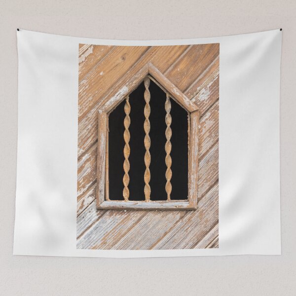 Item preview, Rustic Wooden Window With Twisted Iron Bars and Weathered Diagonal Planks, Vintage Barn Vent designed and sold by Nmallia.